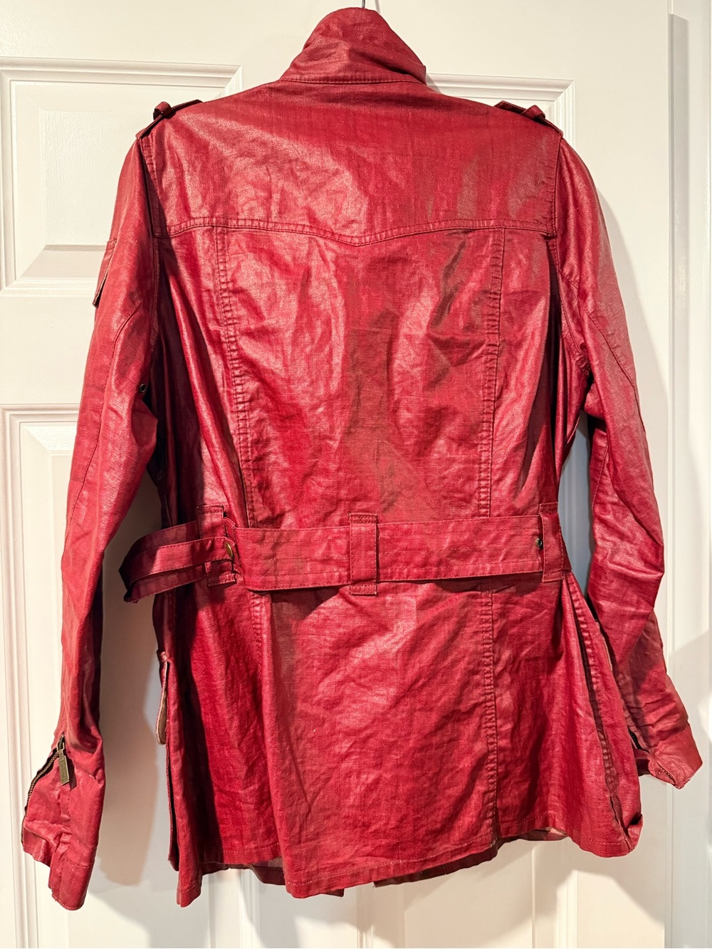 Barbour Red Belted Waxed Utility Jacket with Brass Hardware - Picture 2 of 5